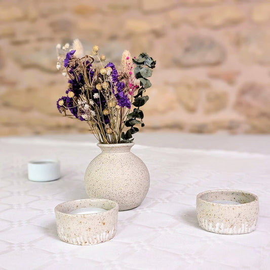 Granite vase and dried flowers